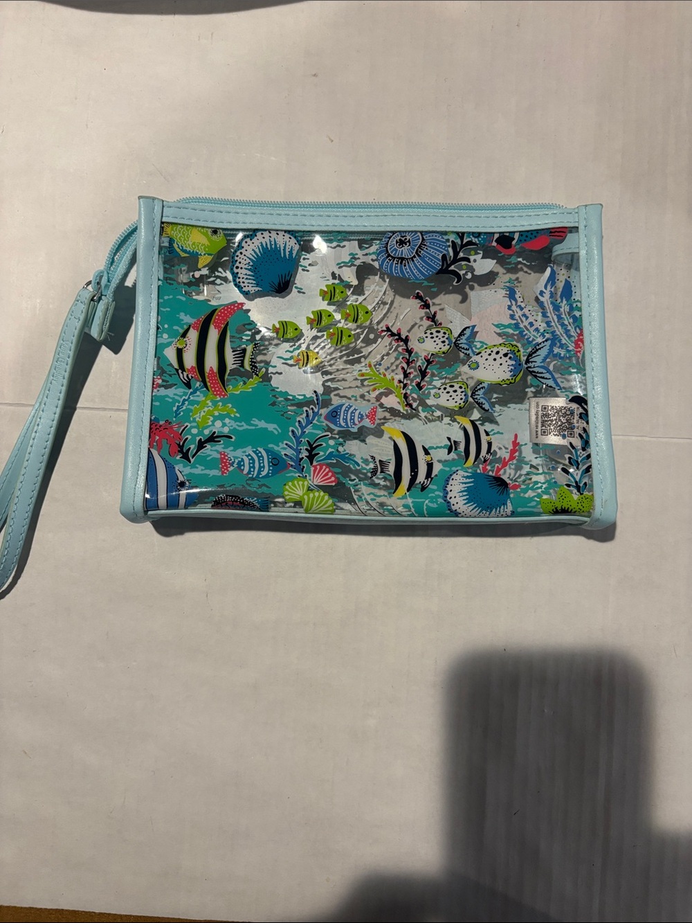 Vera Bradley Clear Fish Print Wristlet in Light Blue Trim